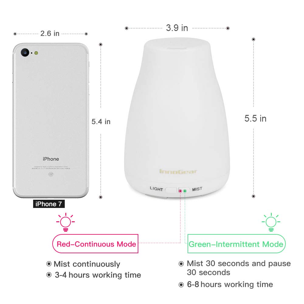 InnoGear Essential Oil Diffuser, Upgraded Diffusers for Essential Oils  Aromatherapy Diffuser Cool Mist Humidifier with 7 Colors LED Lights 2 Mist  Mode