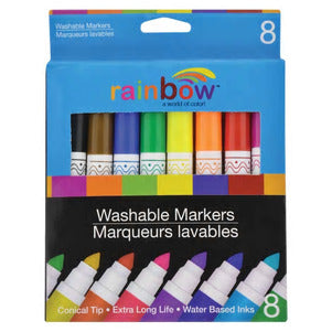 School Smart Washable Markers, Conical Tip, Assorted Colors, Pack of 8